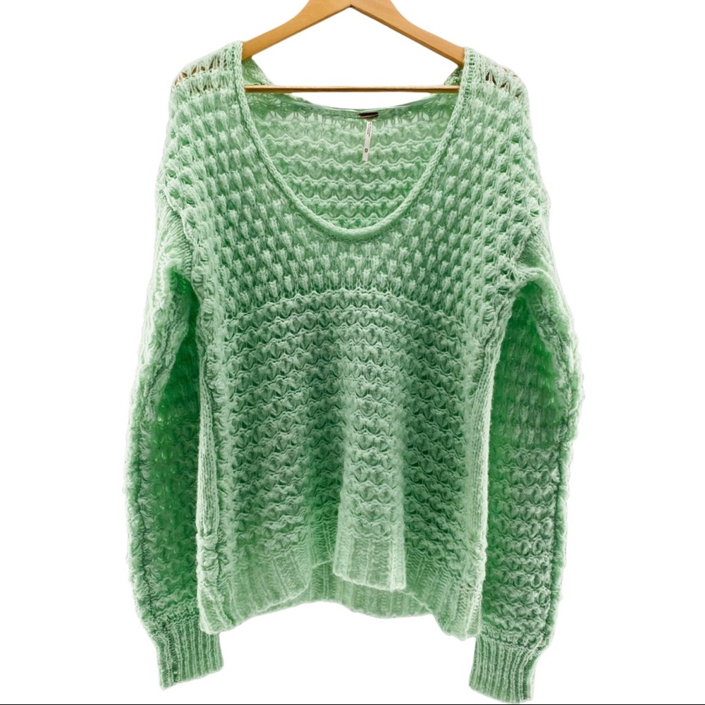 EUC Free People Crashing Waves Mint Green Wool Blend Pullover Sweater Size XS